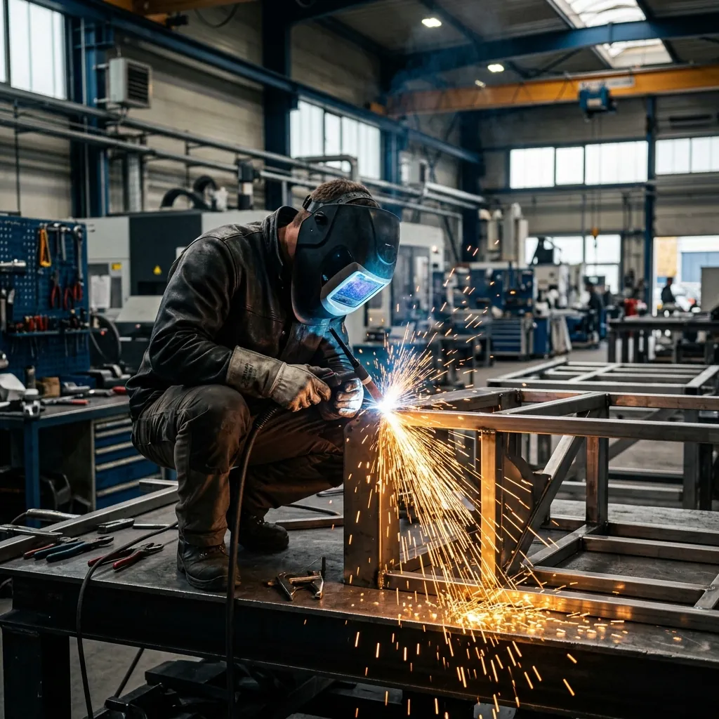 David in standard protective gear performing high precision welding work