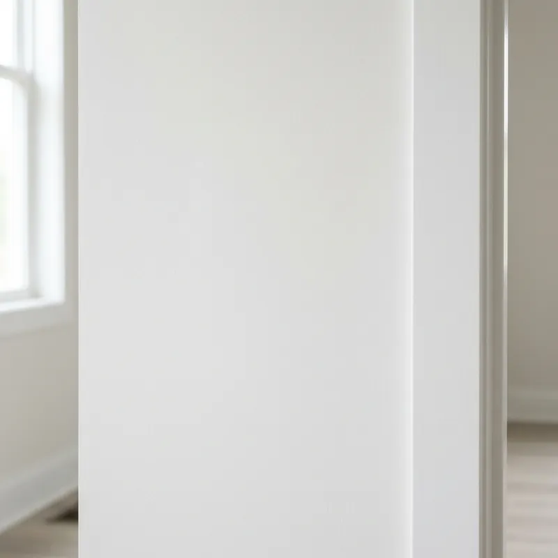 A perfectly patched, taped, sanded, and painted smooth white garage wall drywall finish